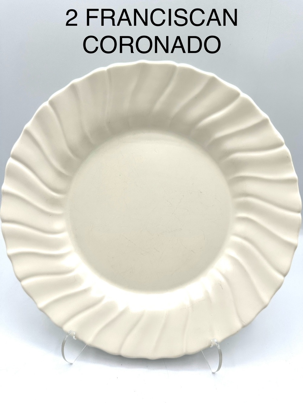 2 Franciscan Coronado Matte Swirl Dinner Plates. Off white. Vintage
